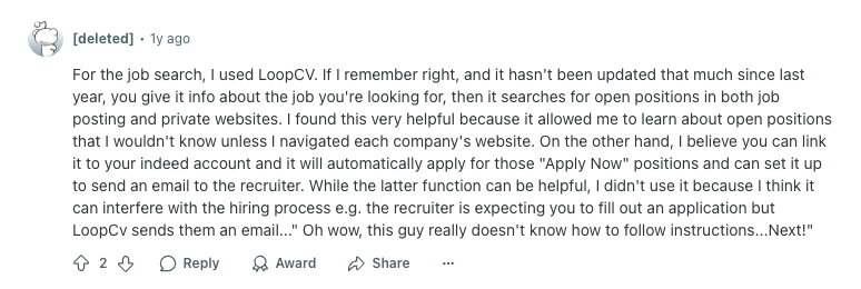Crítica de Reddit sobre LoopCV - Sin actualizar